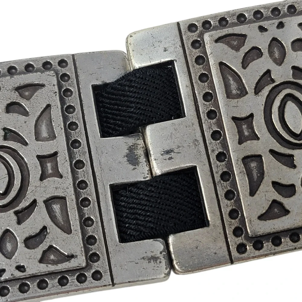 Vtg Silver Tone Belt Womens 2X Metal Squares Elastic Stretch Heavy Artsy Boho‎